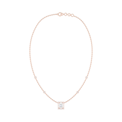 Baguette Diamond Rectangle Halo Necklace with Diamond Stations