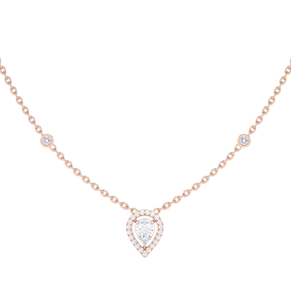 Pear Diamond Cluster Halo Necklace with Diamond Stations