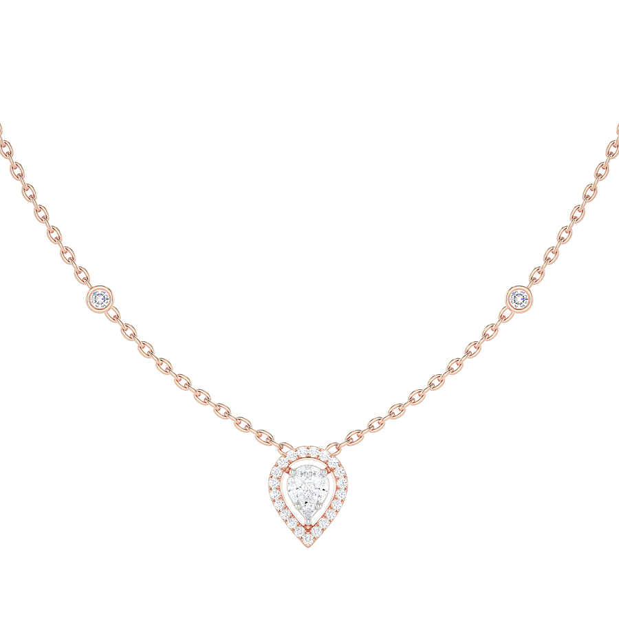 Pear Diamond Cluster Halo Necklace with Diamond Stations