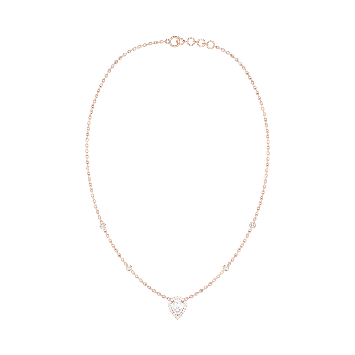 Pear Diamond Cluster Halo Necklace with Diamond Stations