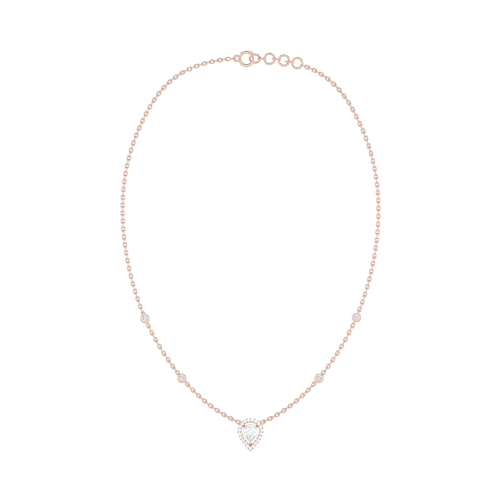 Pear Diamond Cluster Halo Necklace with Diamond Stations