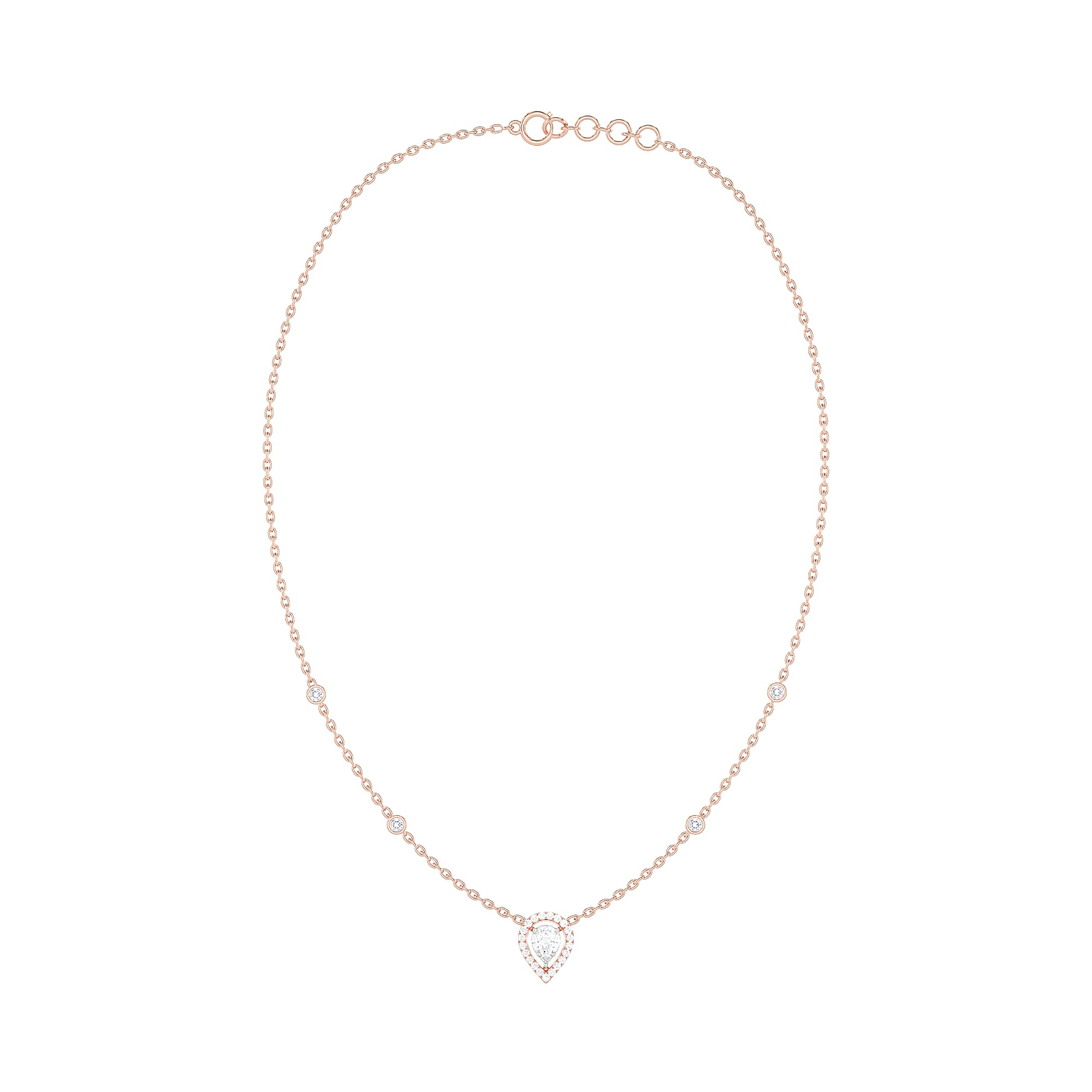 Pear Diamond Cluster Halo Necklace with Diamond Stations