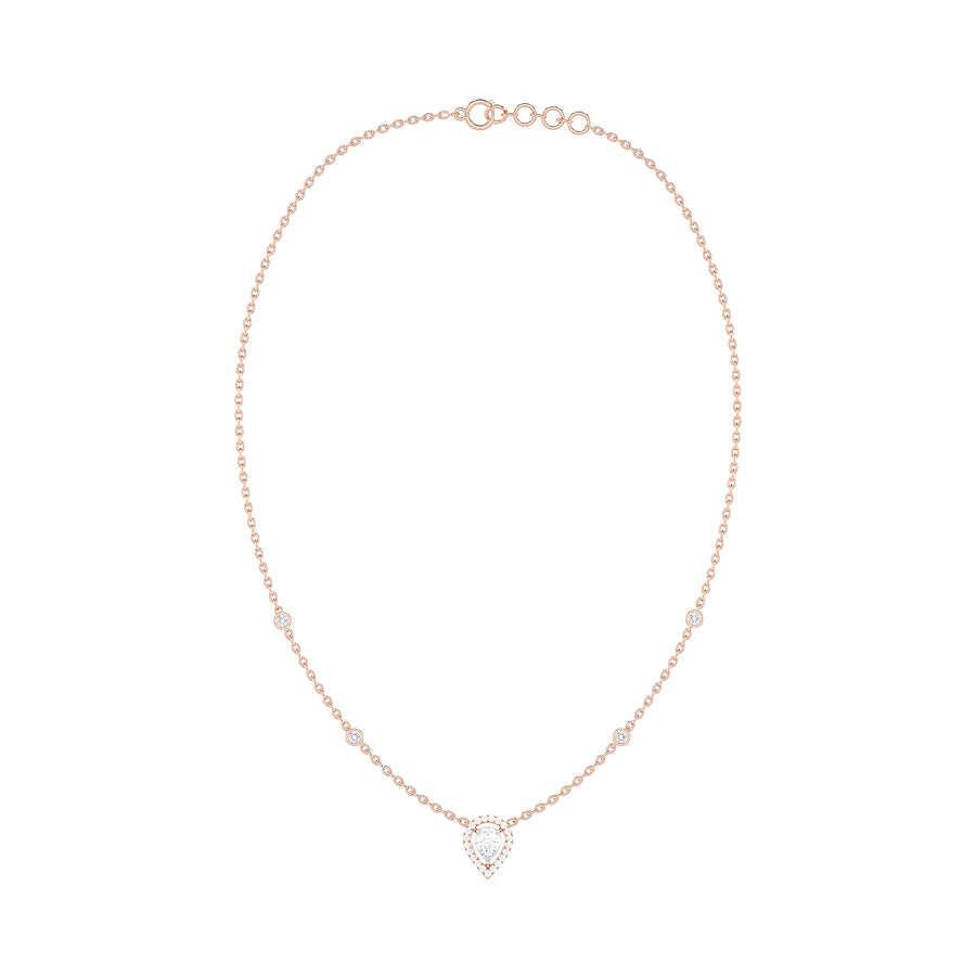 Pear Diamond Cluster Halo Necklace with Diamond Stations