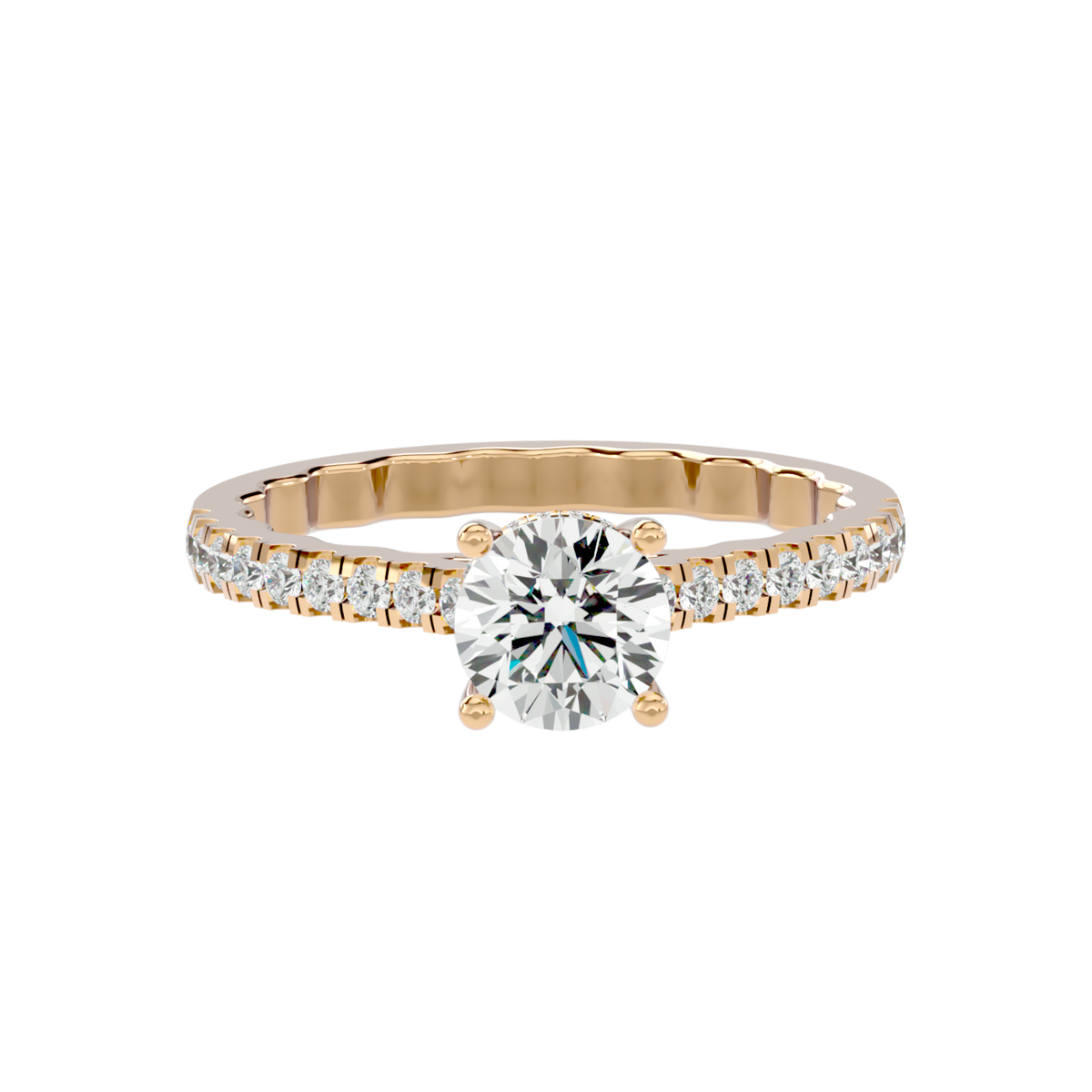 Elegant Gold Solitaire Diamond Ring with Pavé Diamond Band
