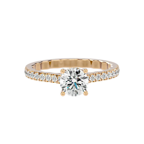 Elegant Gold Solitaire Diamond Ring with Pavé Diamond Band