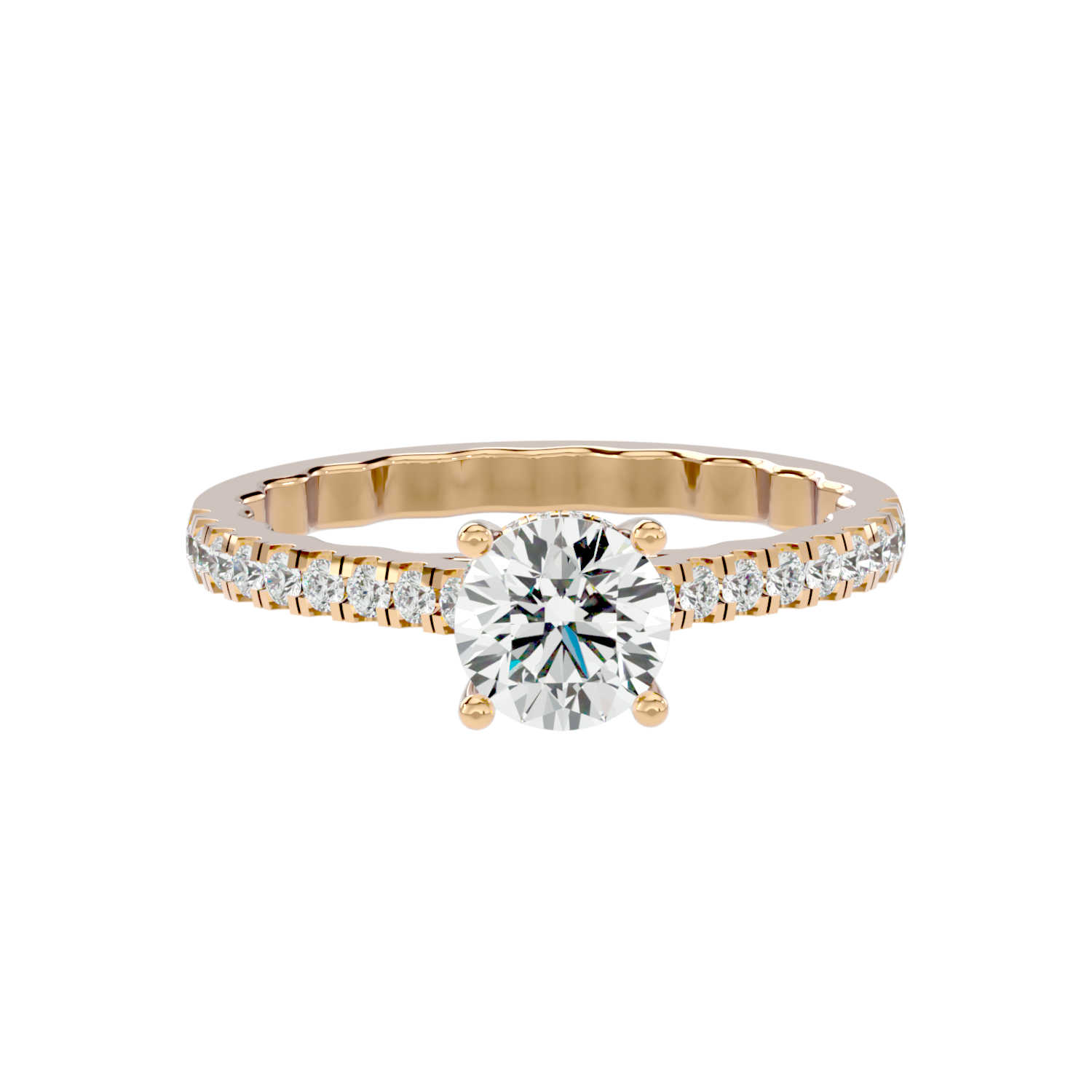 Elegant Gold Solitaire Diamond Ring with Pavé Diamond Band