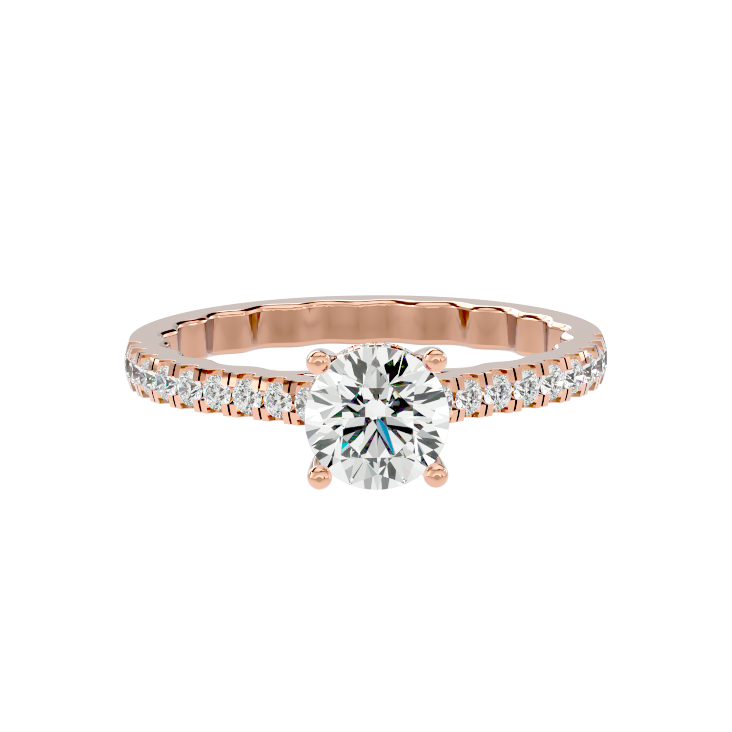 Elegant Gold Solitaire Diamond Ring with Pavé Diamond Band