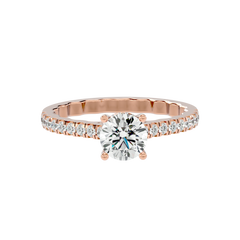 Elegant Gold Solitaire Diamond Ring with Pavé Diamond Band