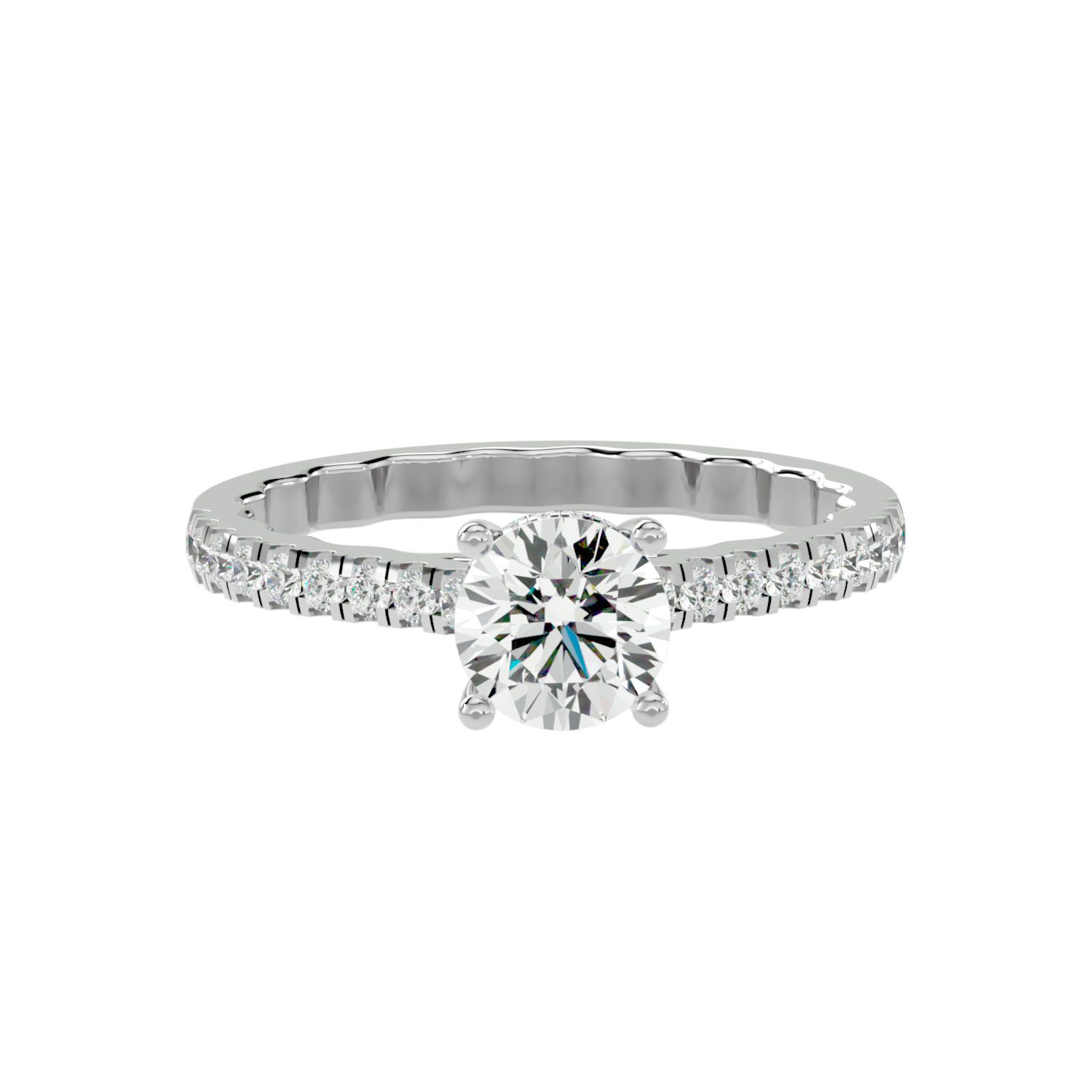 Elegant Gold Solitaire Diamond Ring with Pavé Diamond Band