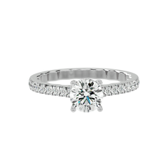 Elegant Gold Solitaire Diamond Ring with Pavé Diamond Band