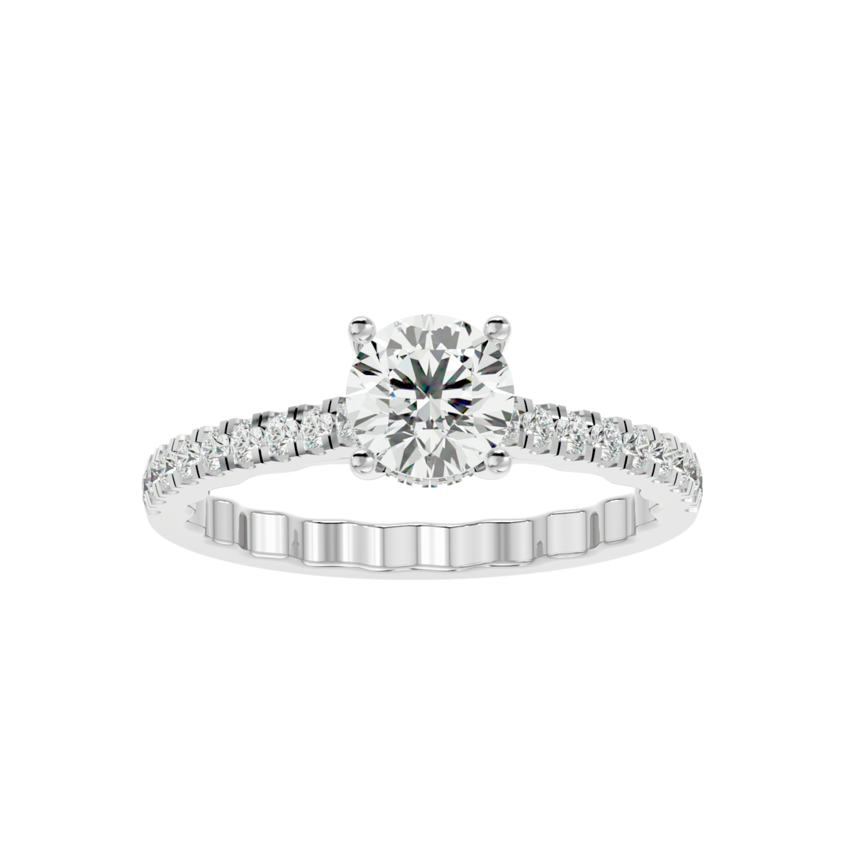 Elegant Gold Solitaire Diamond Ring with Pavé Diamond Band