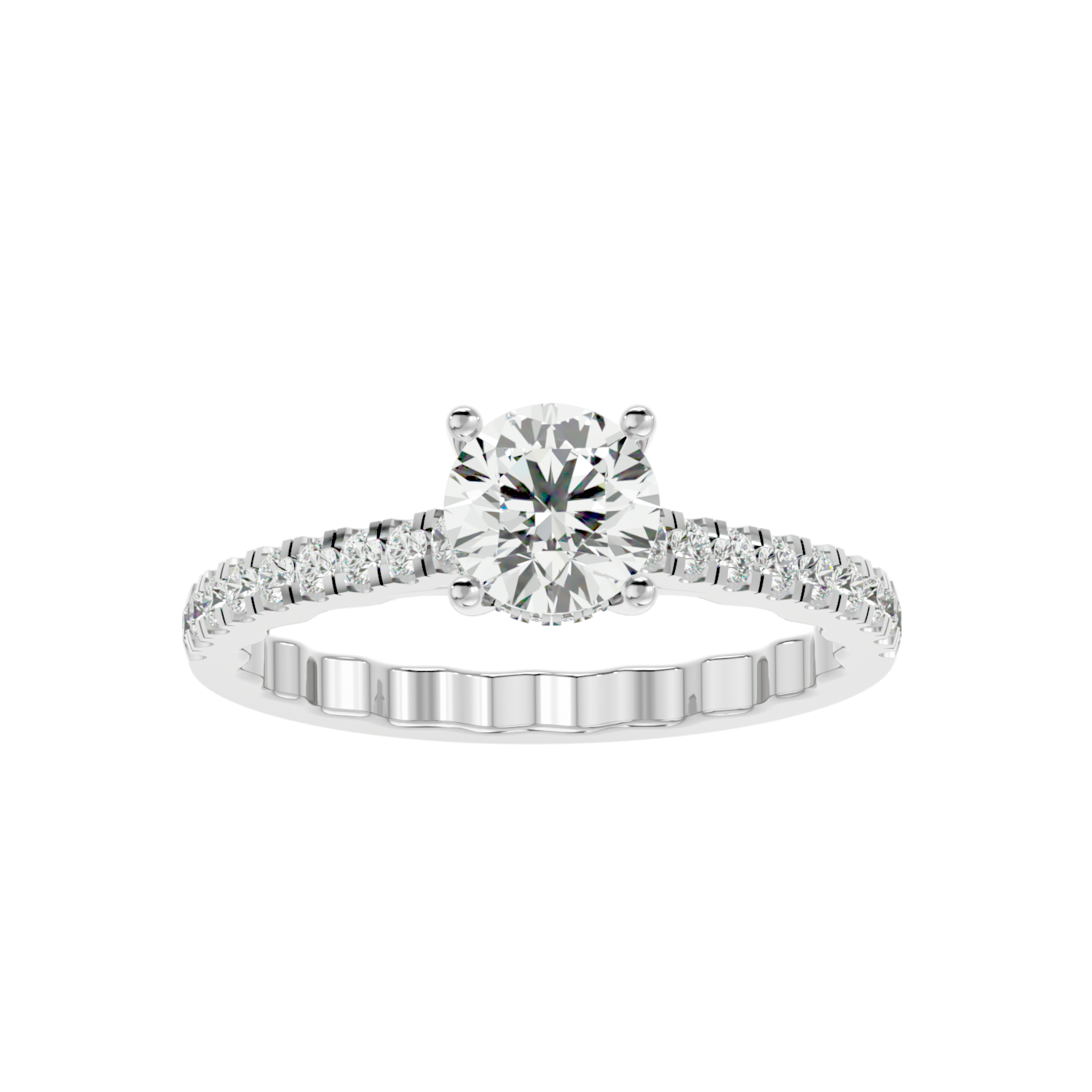 Elegant Gold Solitaire Diamond Ring with Pavé Diamond Band
