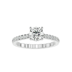 Elegant Gold Solitaire Diamond Ring with Pavé Diamond Band