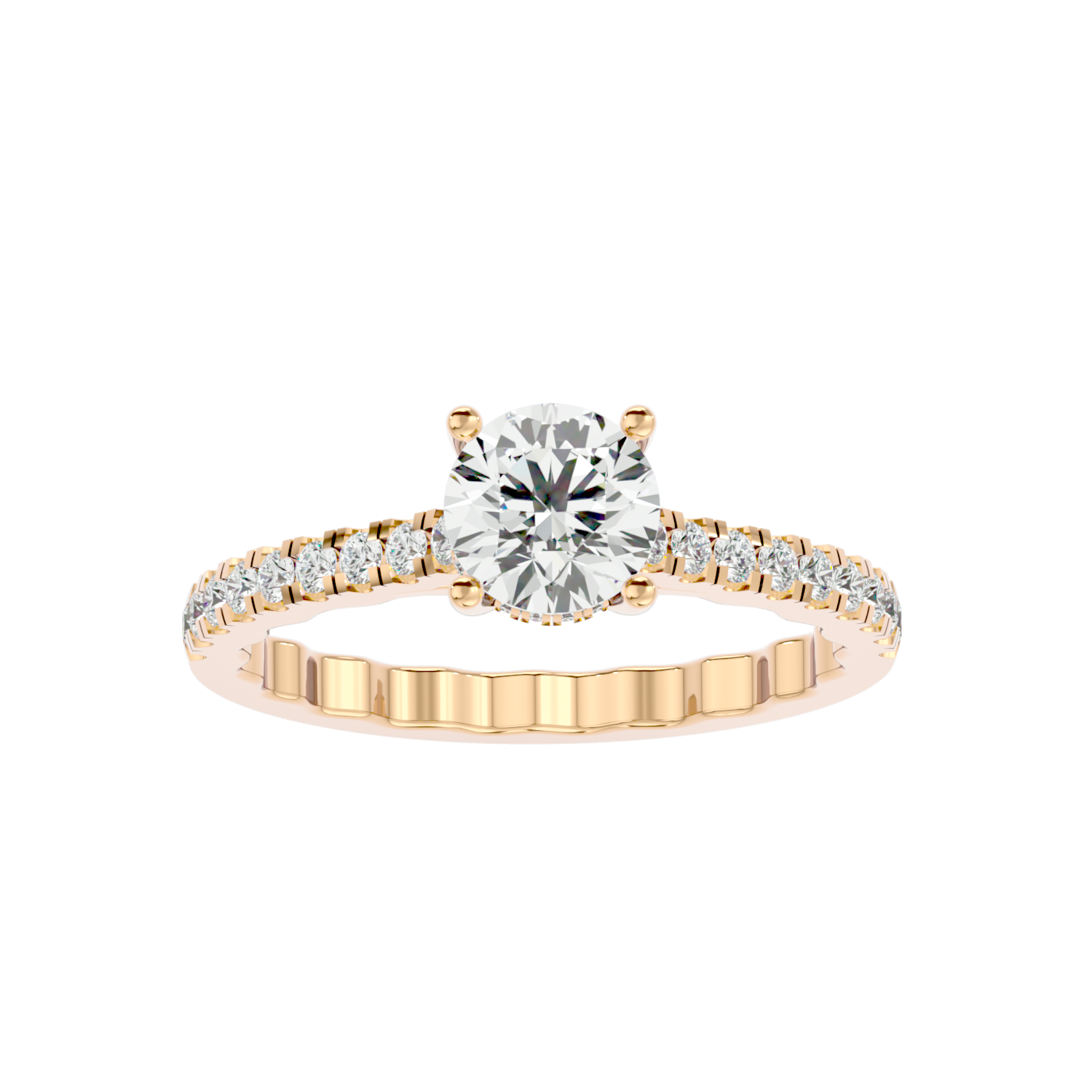 Elegant Gold Solitaire Diamond Ring with Pavé Diamond Band