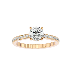 Elegant Gold Solitaire Diamond Ring with Pavé Diamond Band