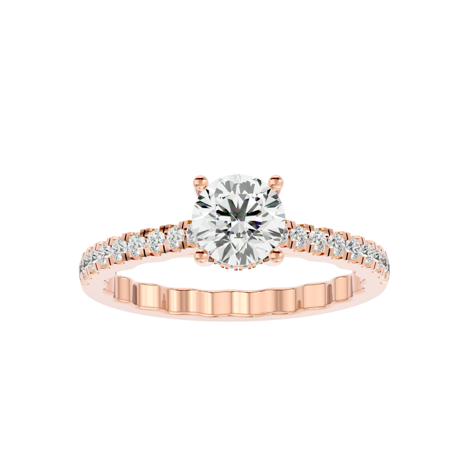 Elegant Gold Solitaire Diamond Ring with Pavé Diamond Band