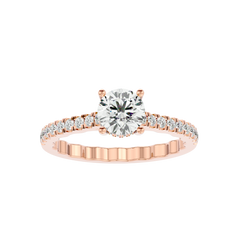 Elegant Gold Solitaire Diamond Ring with Pavé Diamond Band