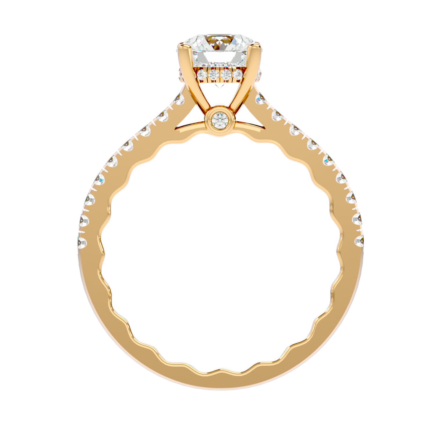 Elegant Gold Solitaire Diamond Ring with Pavé Diamond Band