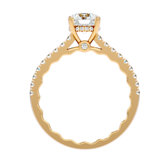 Elegant Gold Solitaire Diamond Ring with Pavé Diamond Band