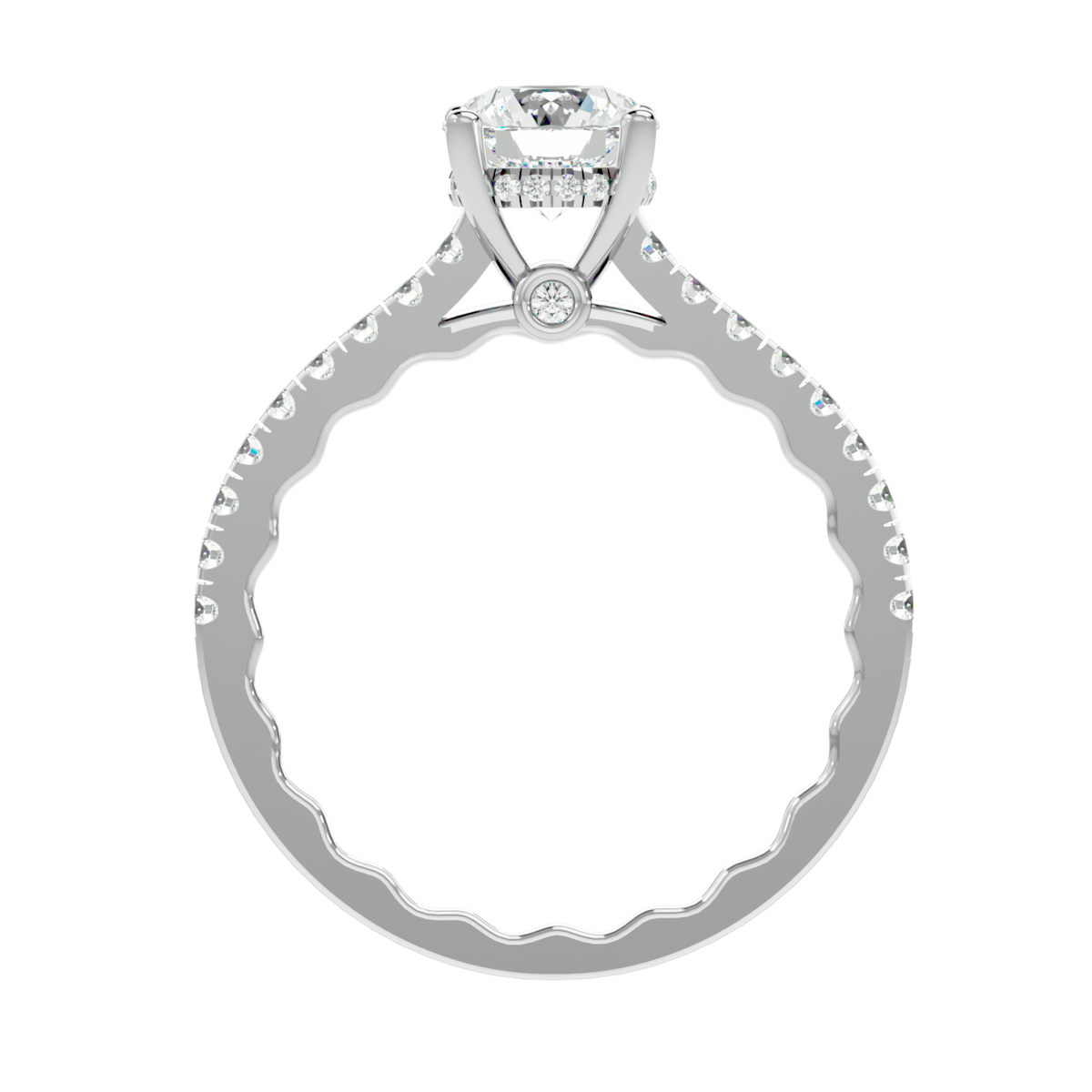 Elegant Gold Solitaire Diamond Ring with Pavé Diamond Band