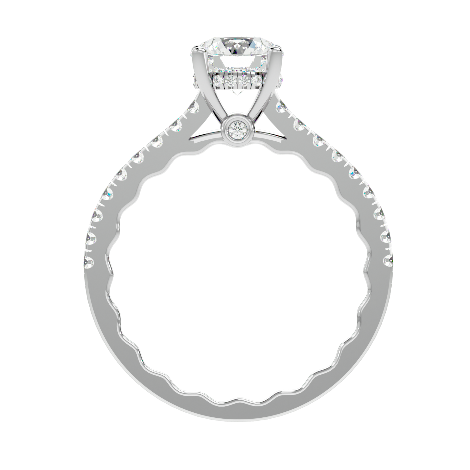 Elegant Gold Solitaire Diamond Ring with Pavé Diamond Band