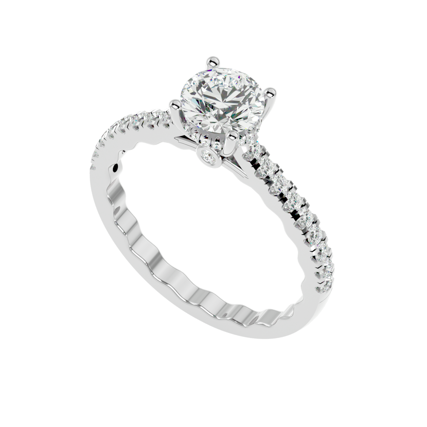 Elegant Gold Solitaire Diamond Ring with Pavé Diamond Band