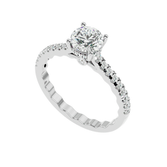 Elegant Gold Solitaire Diamond Ring with Pavé Diamond Band