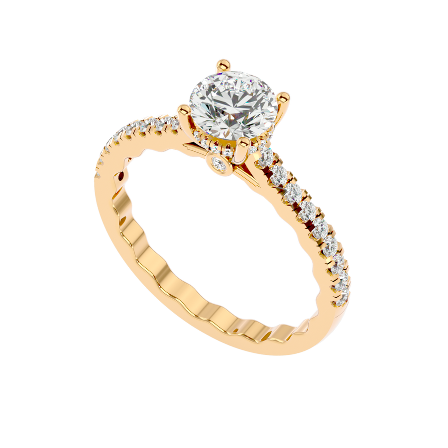 Elegant Gold Solitaire Diamond Ring with Pavé Diamond Band
