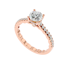 Elegant Gold Solitaire Diamond Ring with Pavé Diamond Band