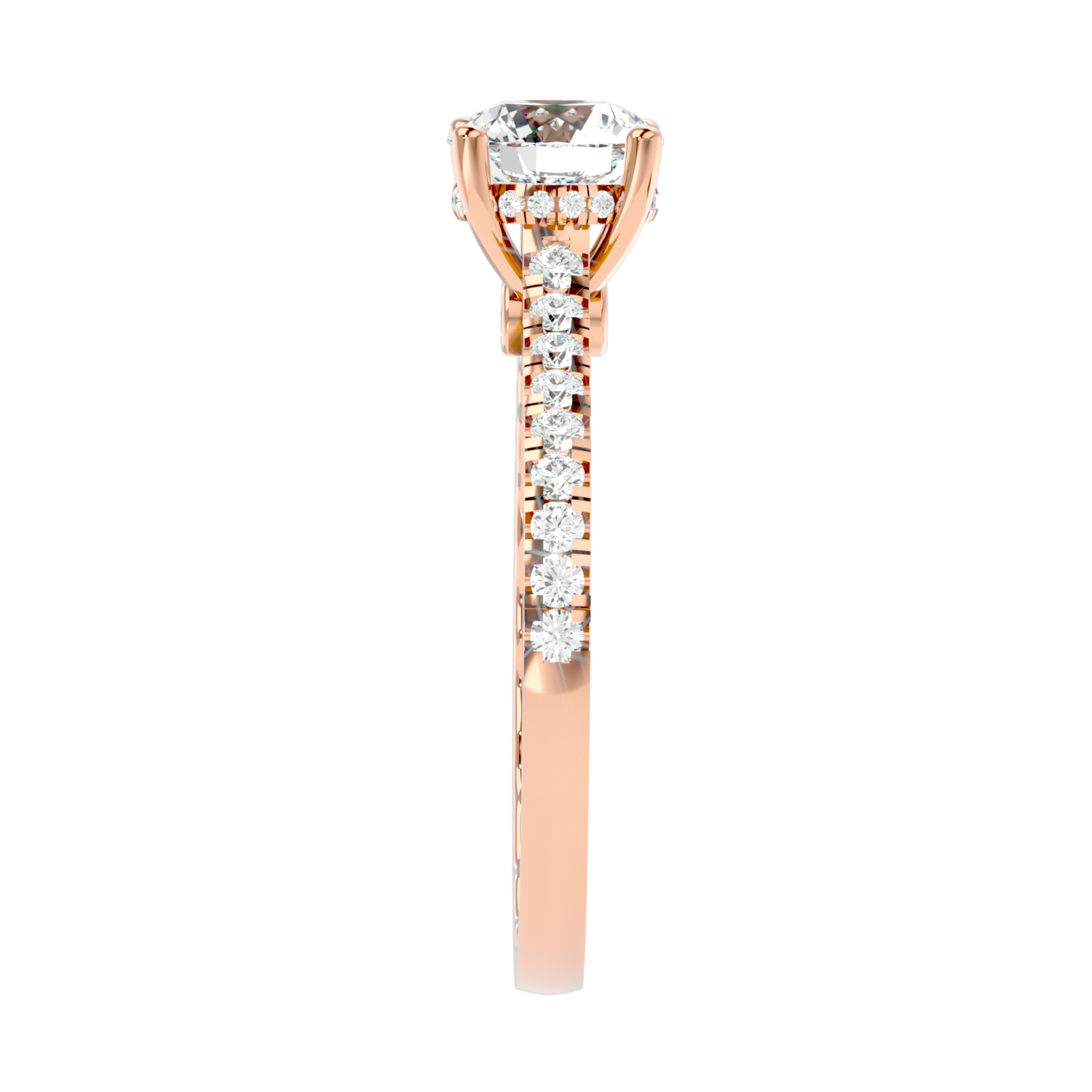Elegant Gold Solitaire Diamond Ring with Pavé Diamond Band