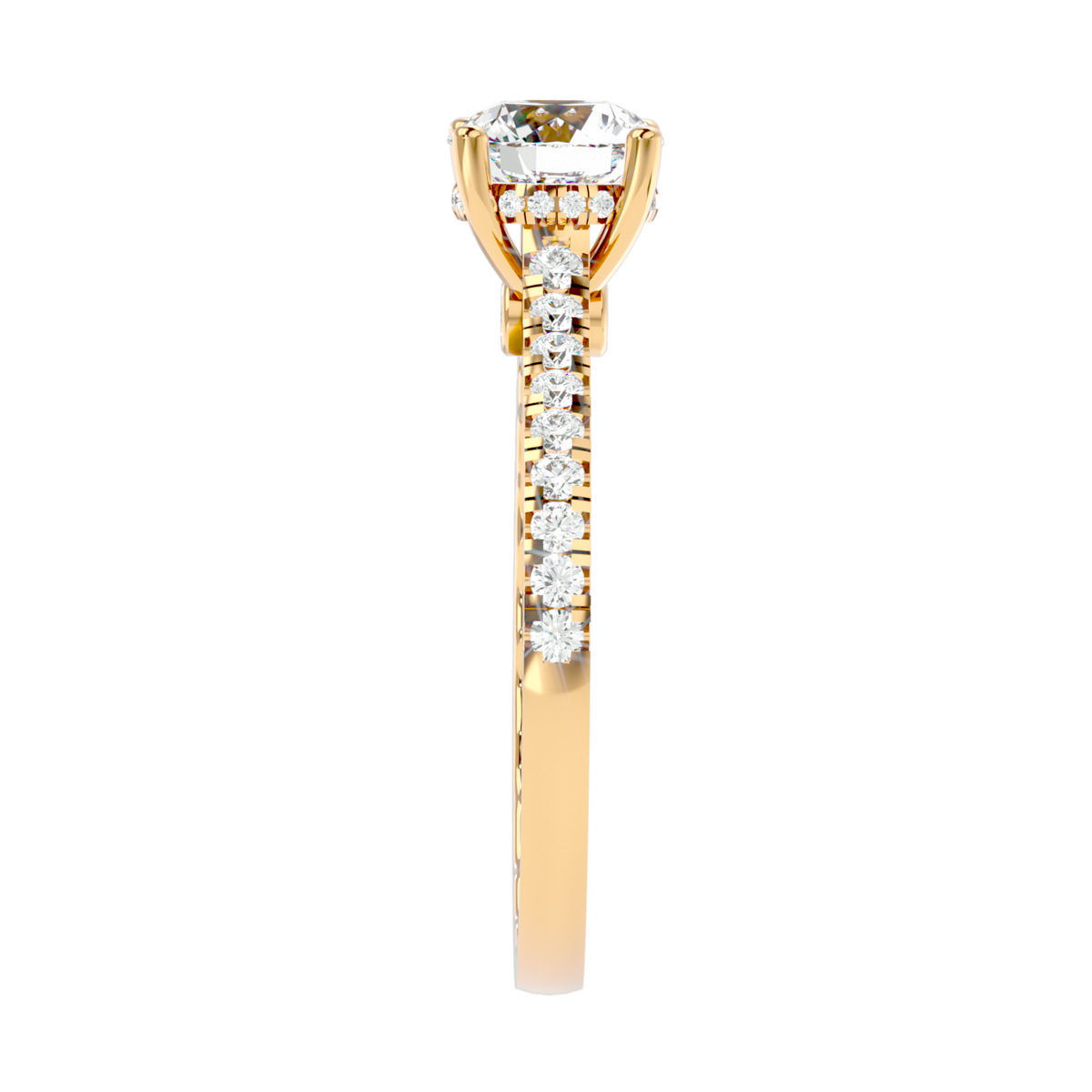 Elegant Gold Solitaire Diamond Ring with Pavé Diamond Band