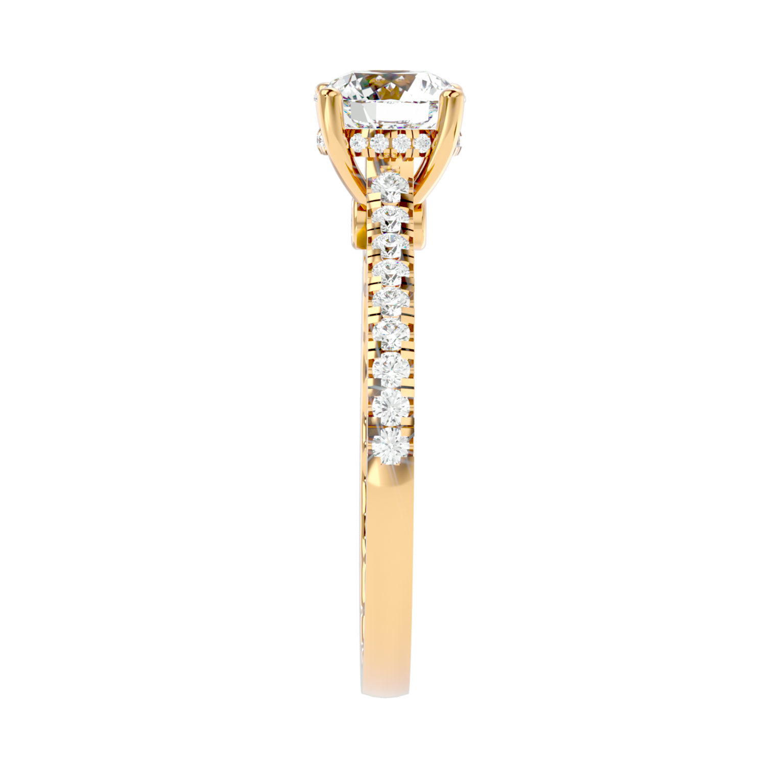 Elegant Gold Solitaire Diamond Ring with Pavé Diamond Band