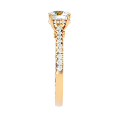 Elegant Gold Solitaire Diamond Ring with Pavé Diamond Band