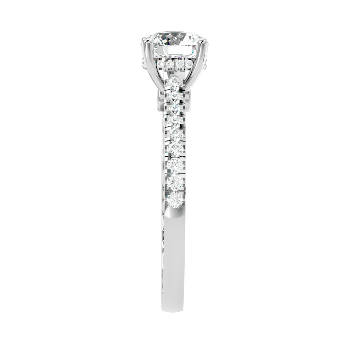 Elegant Gold Solitaire Diamond Ring with Pavé Diamond Band