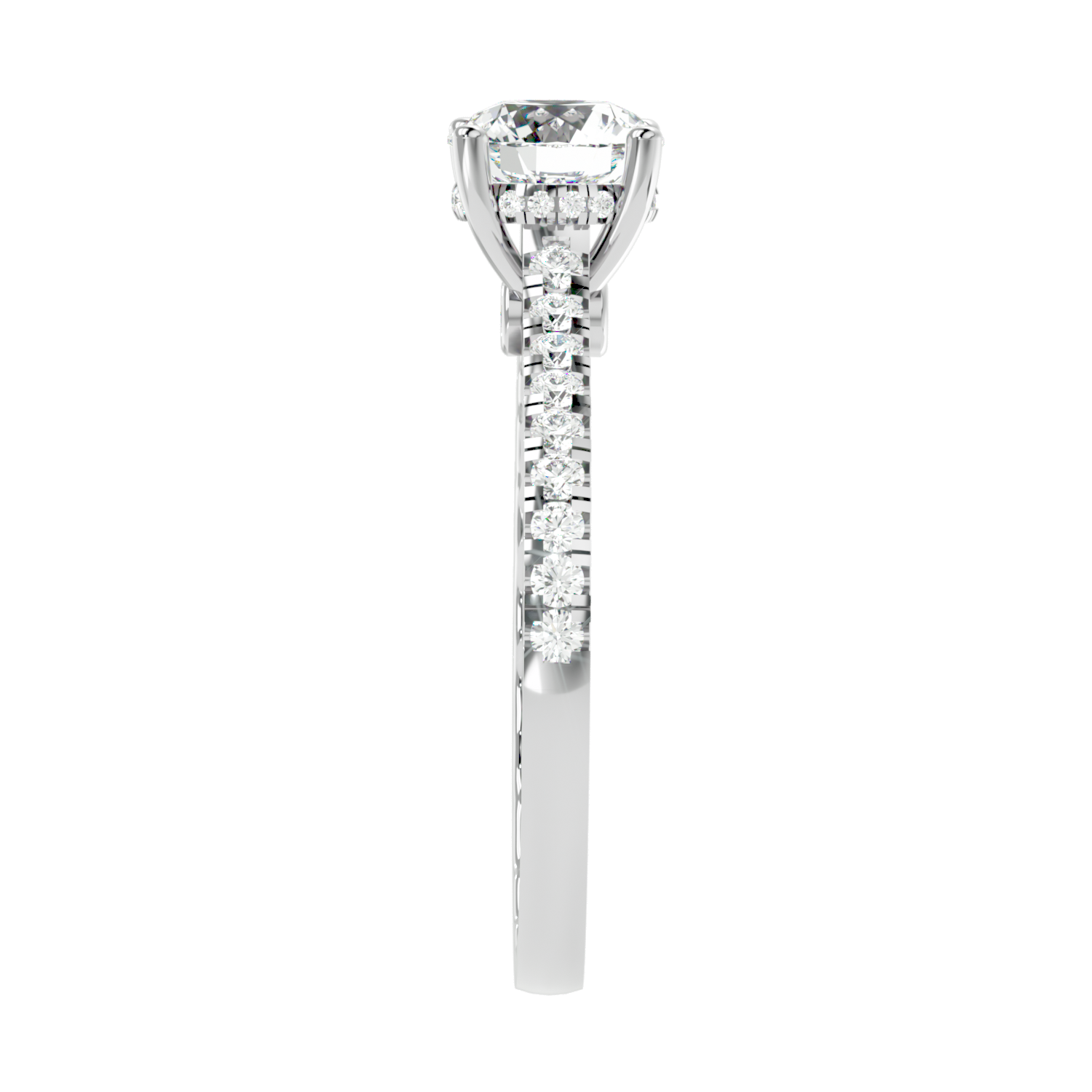Elegant Gold Solitaire Diamond Ring with Pavé Diamond Band