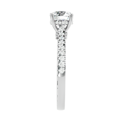Elegant Gold Solitaire Diamond Ring with Pavé Diamond Band