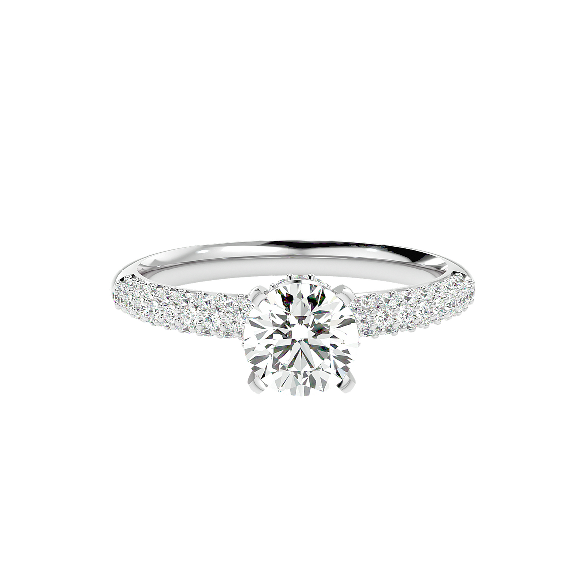 Classic Pave Solitaire Diamond Ring