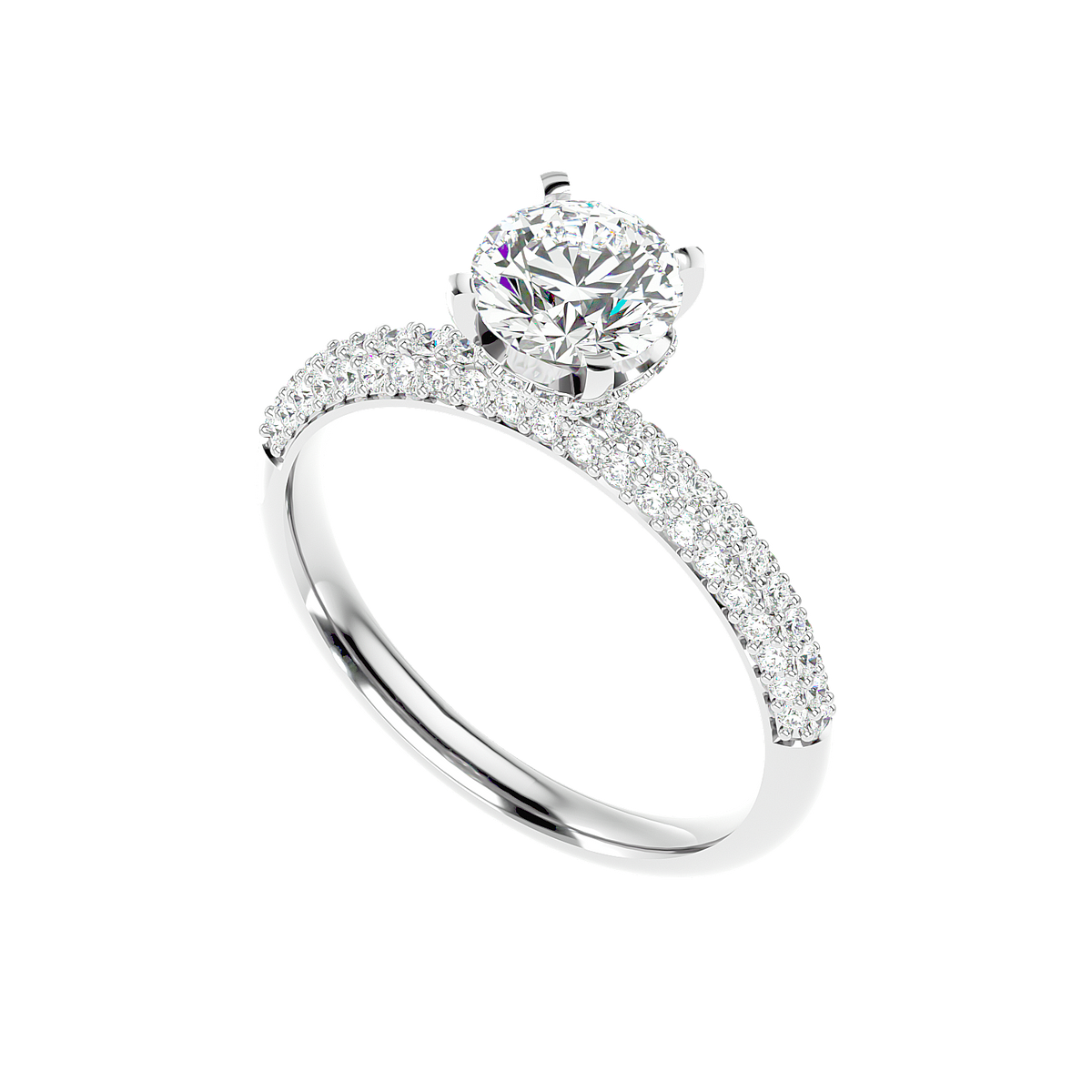 Classic Pave Solitaire Diamond Ring