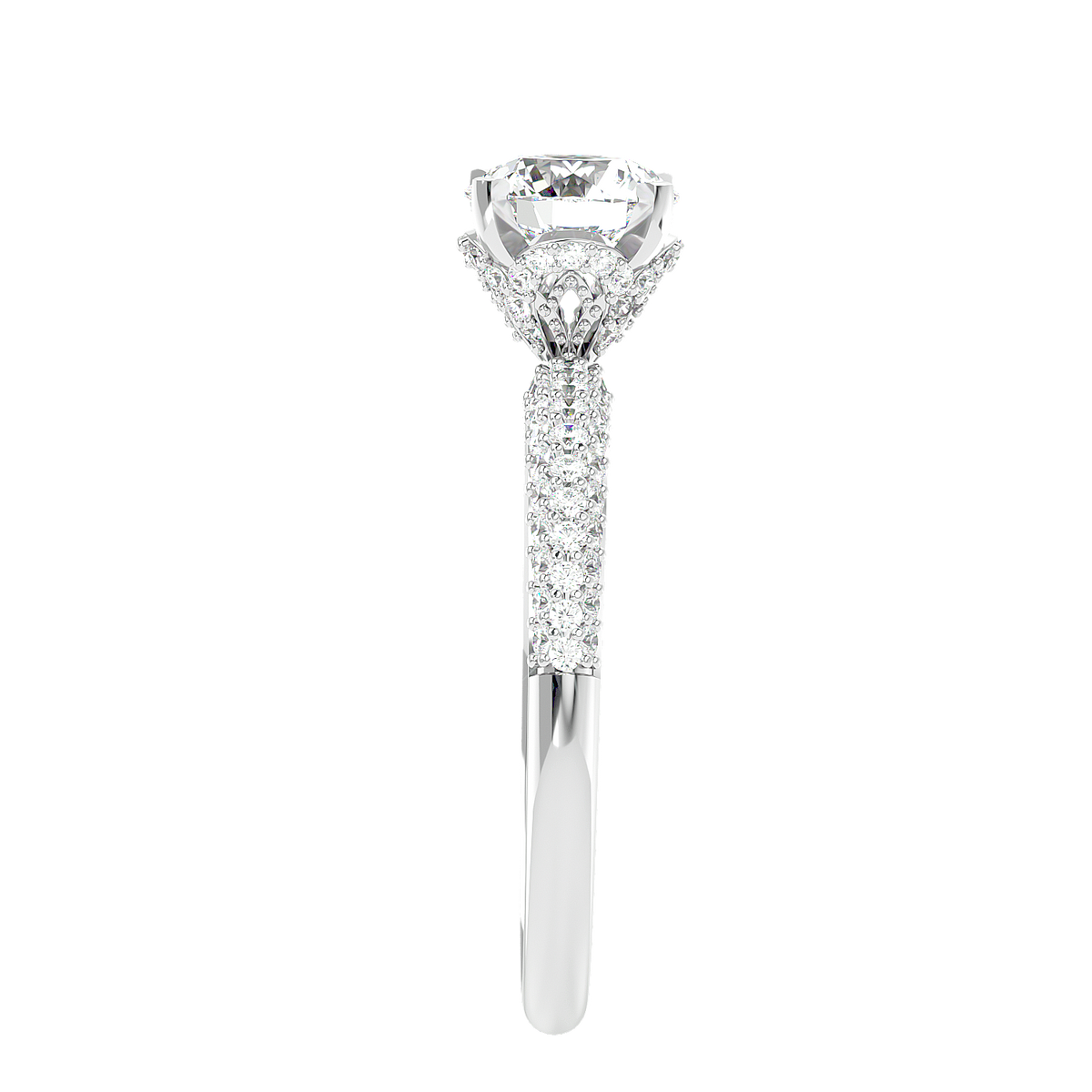 Classic Pave Solitaire Diamond Ring