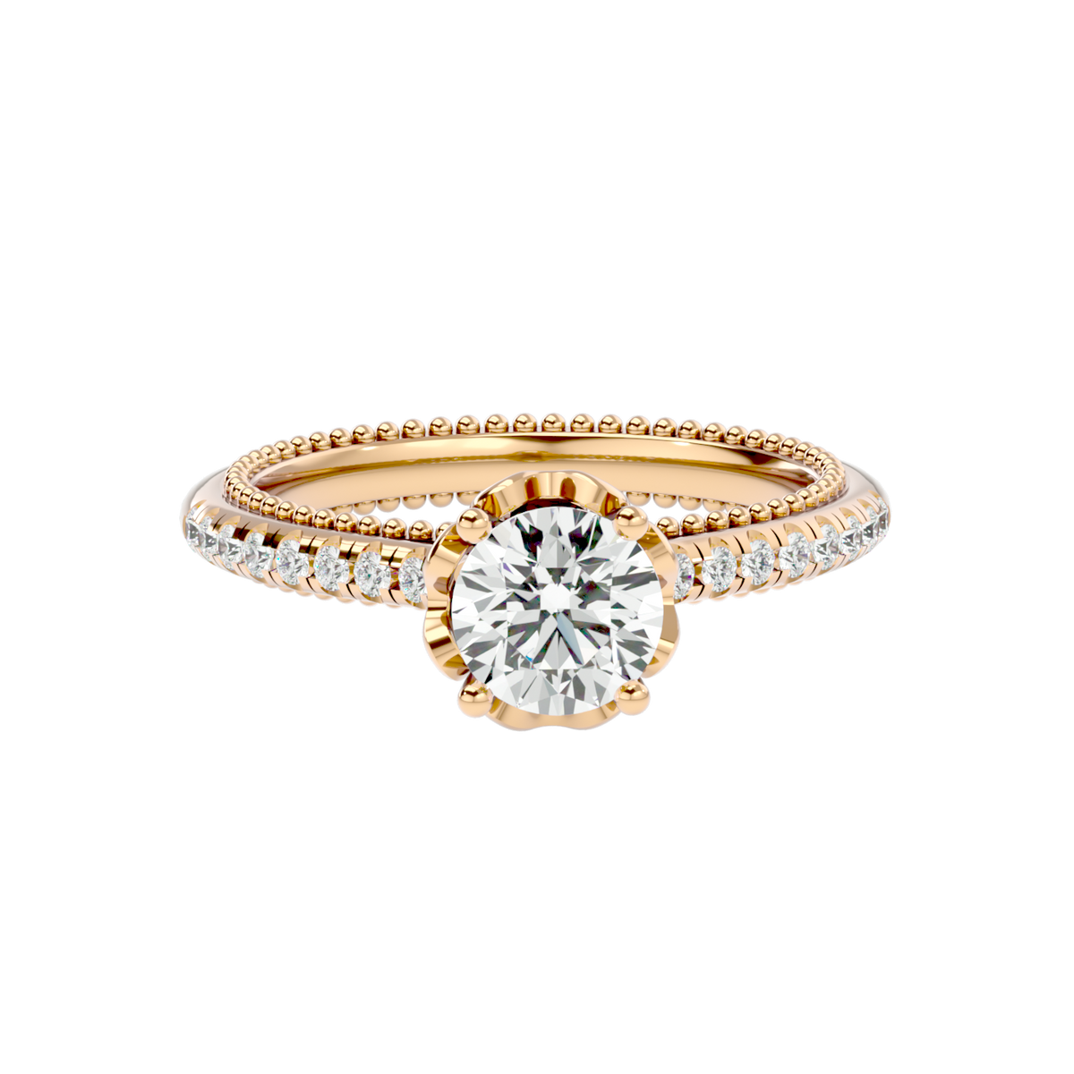 Beaded Two-Tone Solitaire Diamond Ring