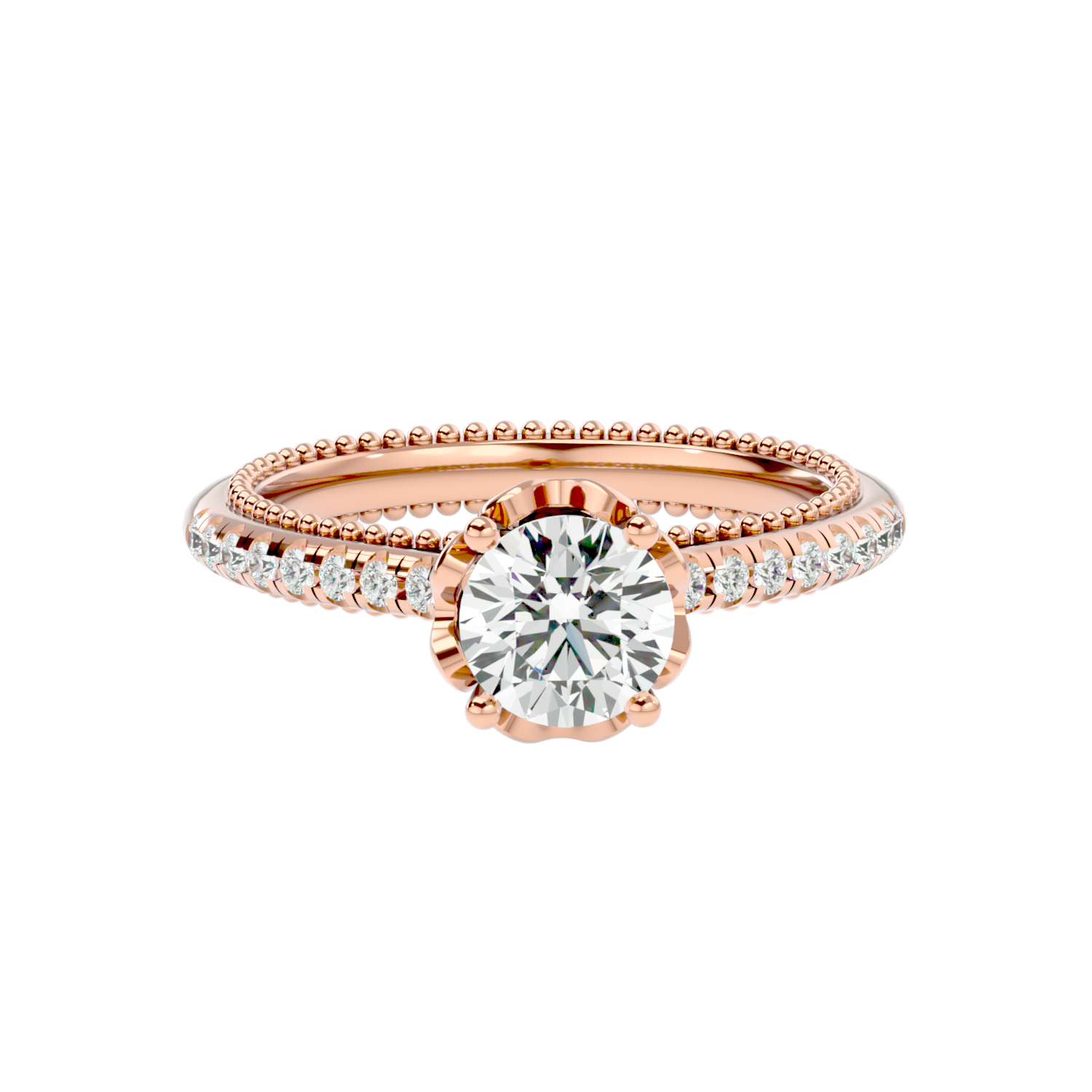 Beaded Two-Tone Solitaire Diamond Ring