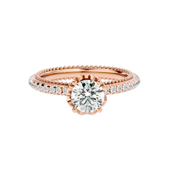 Beaded Two-Tone Solitaire Diamond Ring