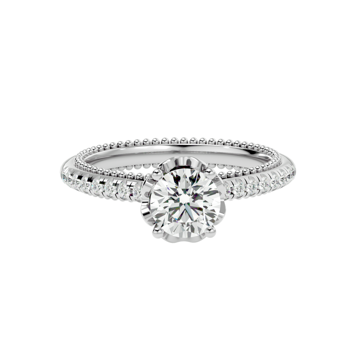 Beaded Two-Tone Solitaire Diamond Ring