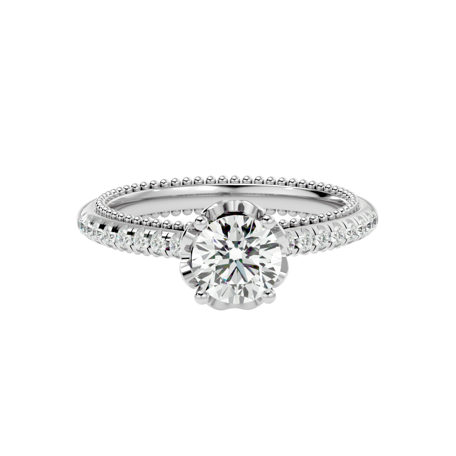 Beaded Two-Tone Solitaire Diamond Ring
