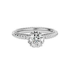 Beaded Two-Tone Solitaire Diamond Ring