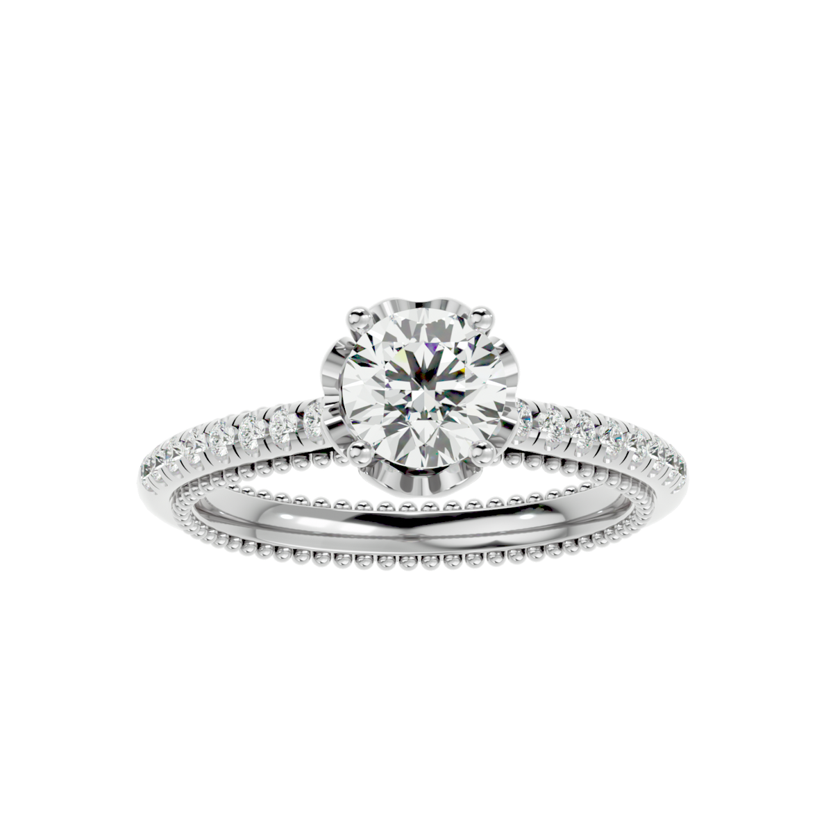 Beaded Two-Tone Solitaire Diamond Ring