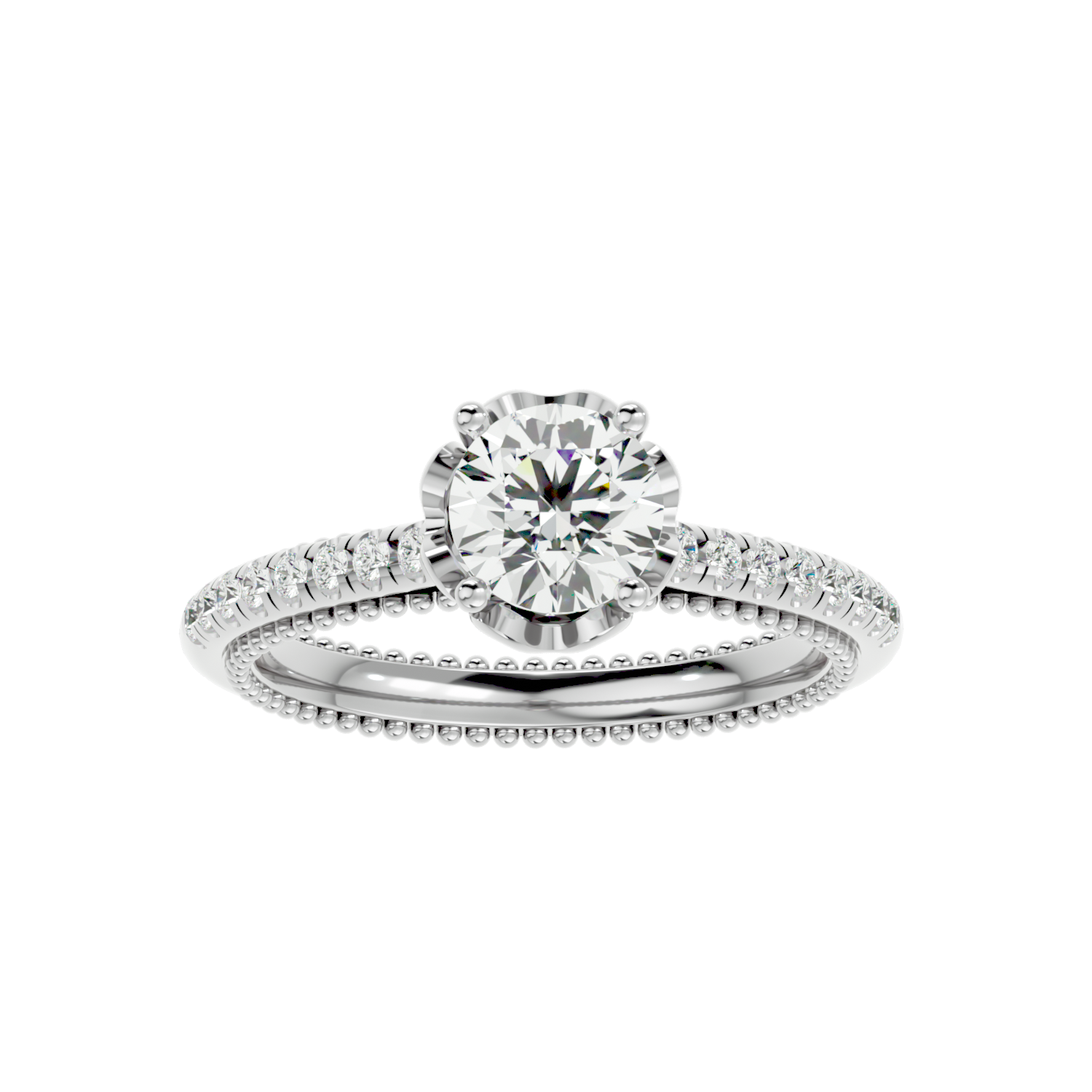 Beaded Two-Tone Solitaire Diamond Ring