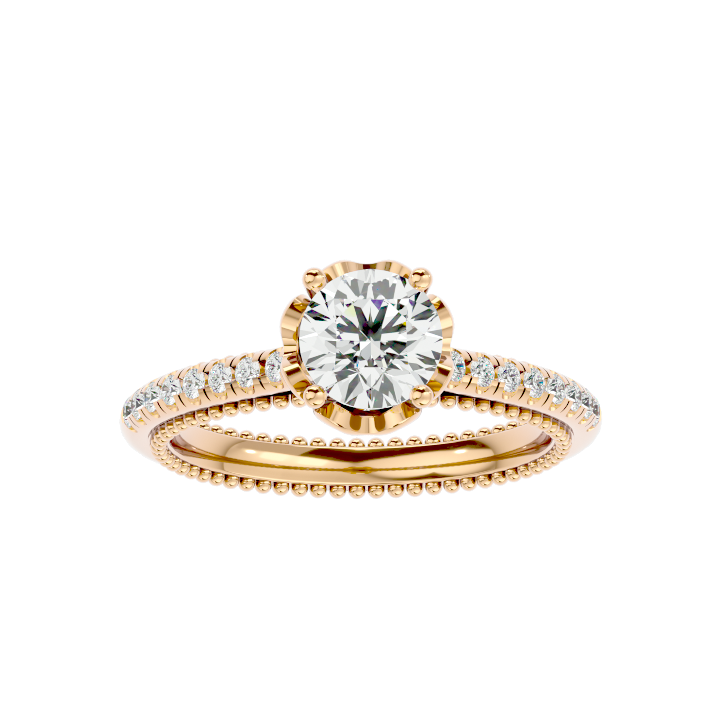 Beaded Two-Tone Solitaire Diamond Ring