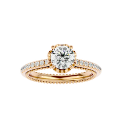 Beaded Two-Tone Solitaire Diamond Ring