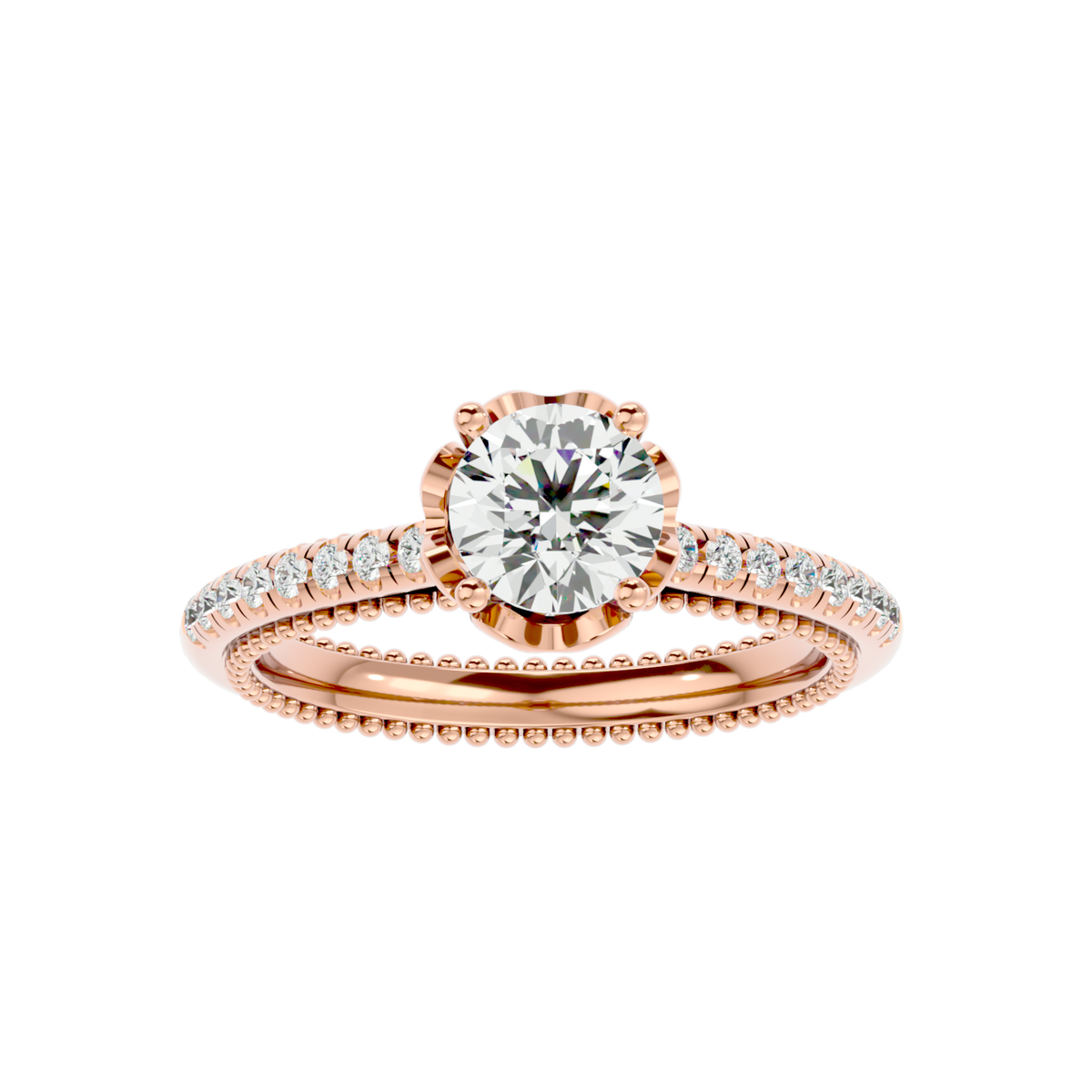 Beaded Two-Tone Solitaire Diamond Ring